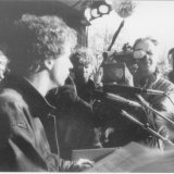 1991 Dag van het onderwijs. LSVb-demonstratie op Het Plein in Den Haag. Toespraak Rene Danen (LSVb) 